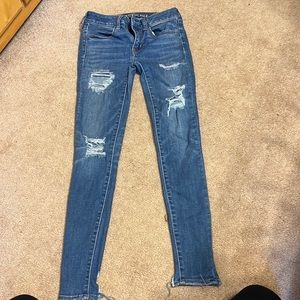 American Eagle outfitters super super stretch X distressed jeans, size 2 regular